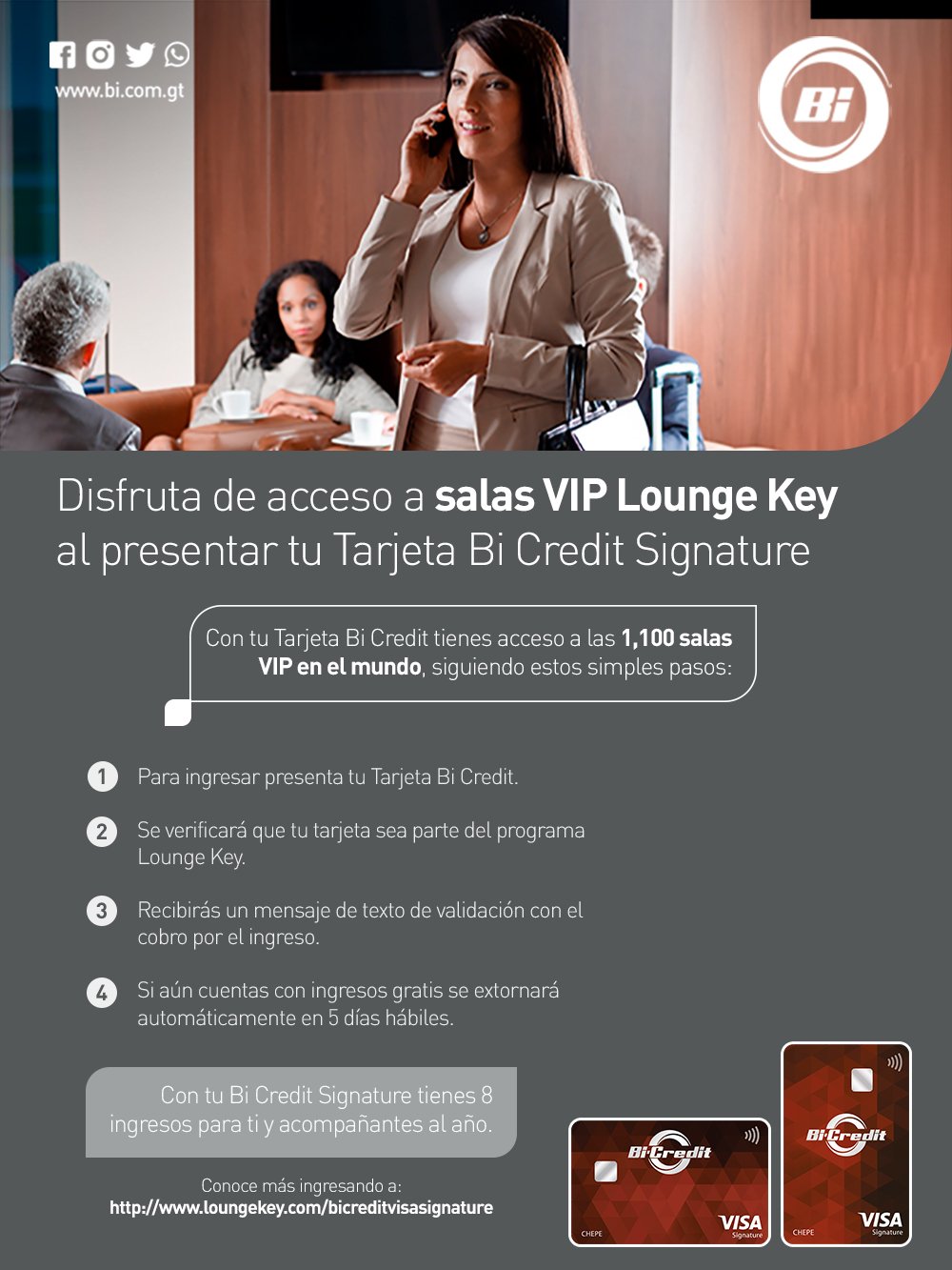 Disfruta de salas VIP Lounge Key con tu Tarjeta Bi Credit Signature